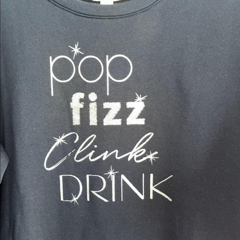 LOFT Pop Fizz Clink Drink Top Navy Blue French Terry Top Size Medium - Picture 3 of 8